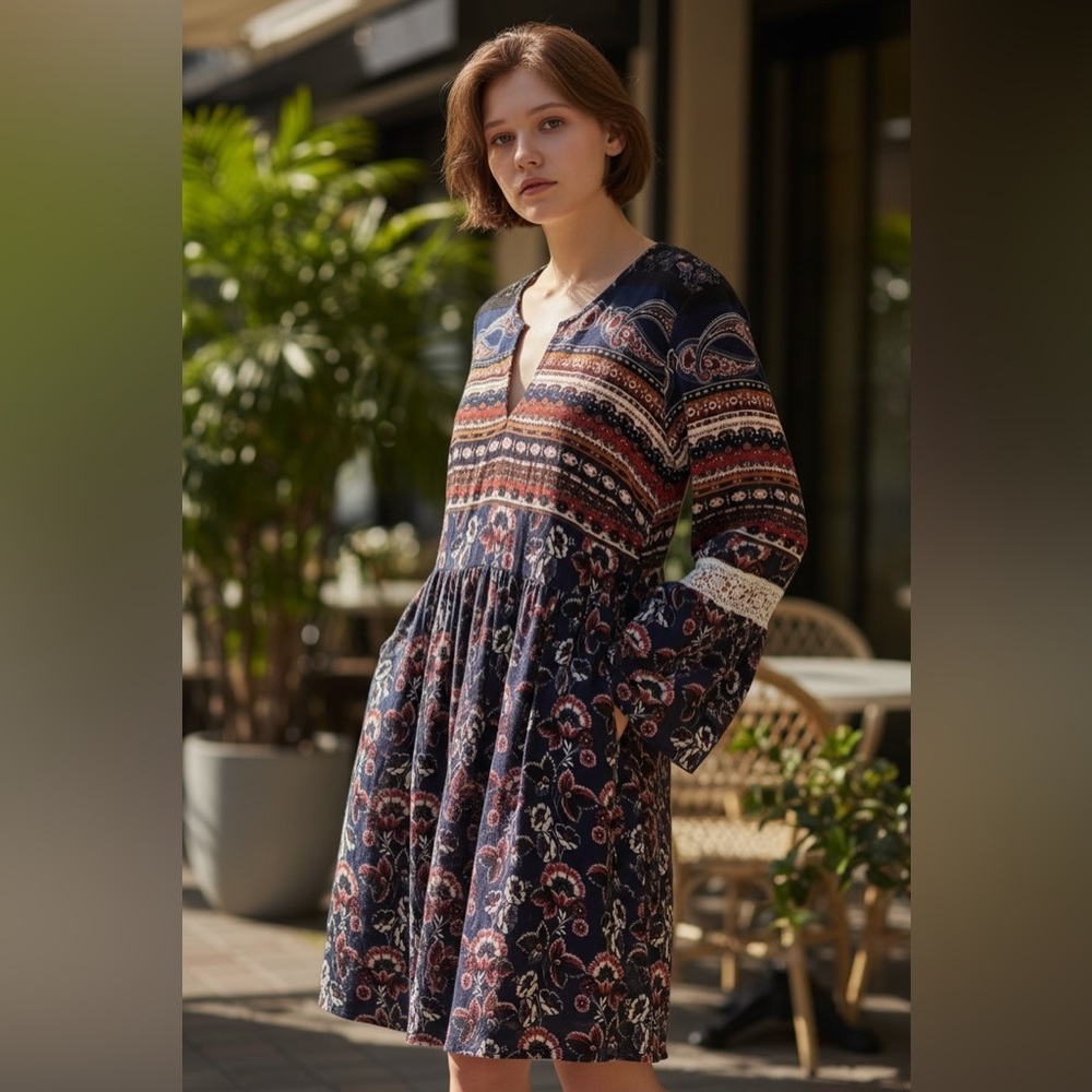 entro Navy Floral & Paisley Mixed-Print Tunic Dress
